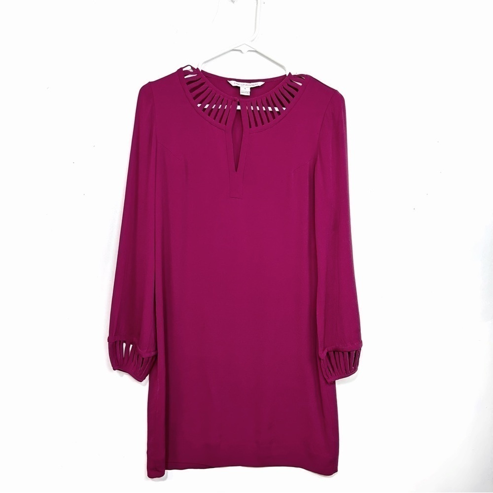 Diane von Furstenberg Damian Silk Sheath Neck Long Sleeve Detail Dress Pink Sz 0